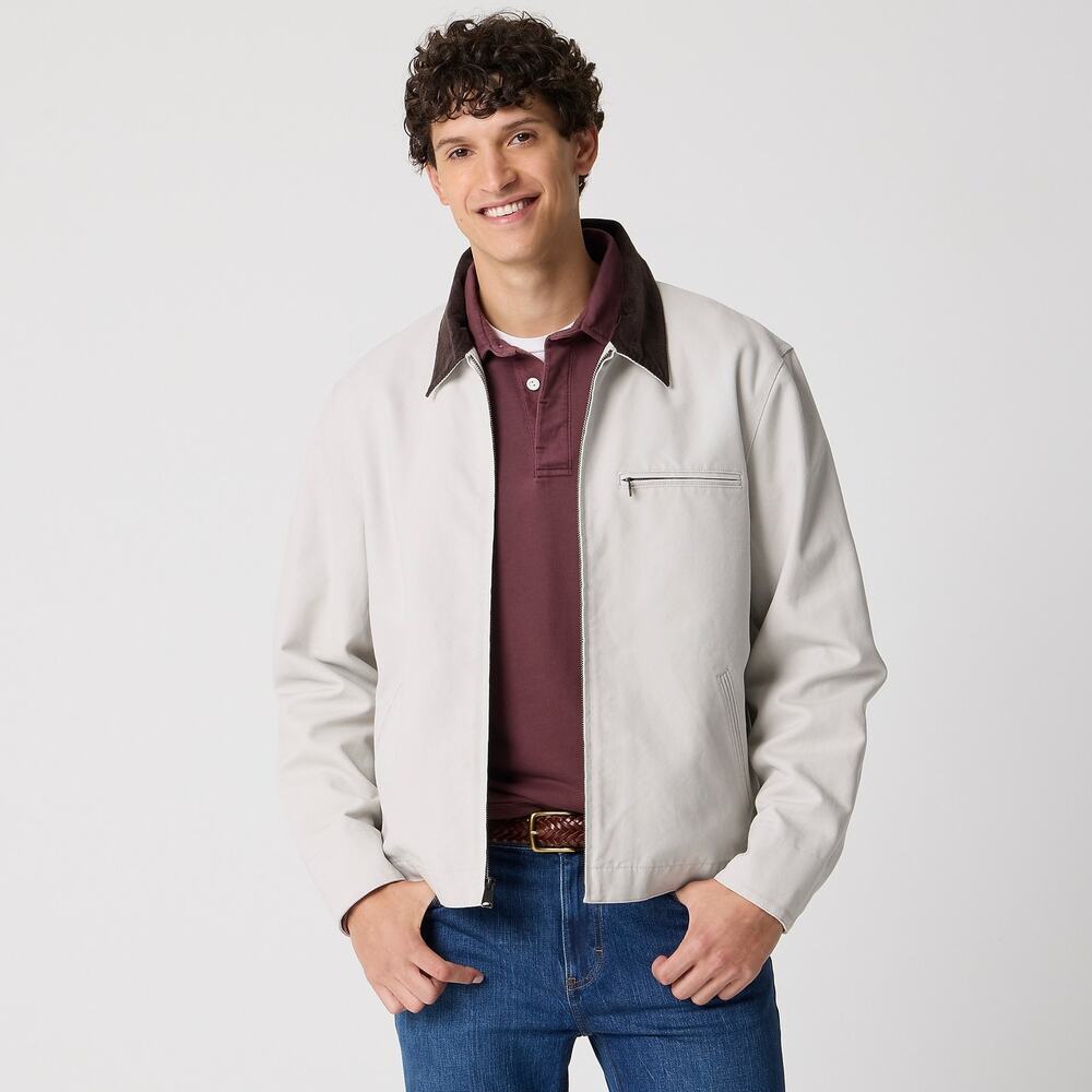 J. Crew Men's Long Sleeve Canvas Work Jacket Full Zip Stone Gray Size L NWT